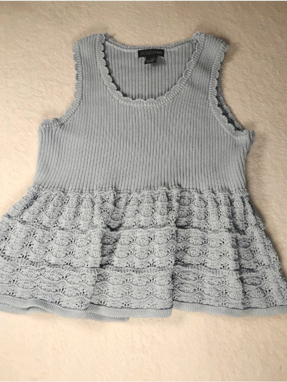 Vintage Ruffle Hem Sweater Pull Over Sleeveless Tiered Coquette Size L Blue - Picture 2 of 8